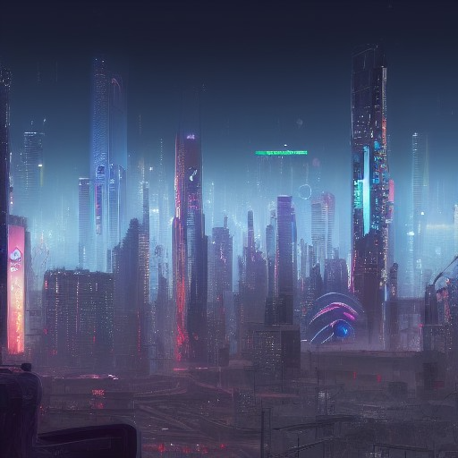 Cyberpunk city / AI generated - created by Saku with paint