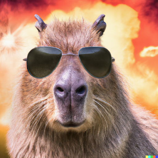 OpenAI DALLE capybara in front of explosion - создано Antti с photo