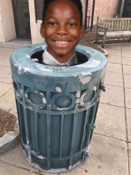 Liam in a trash can - created by Declan with paint