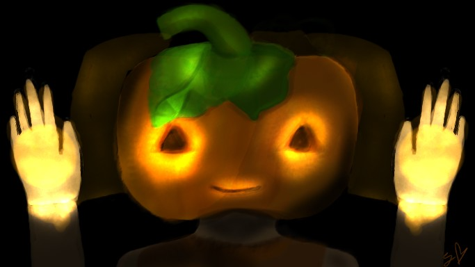 Pumpkin Head In A Car - created by Observer Syianos with paint