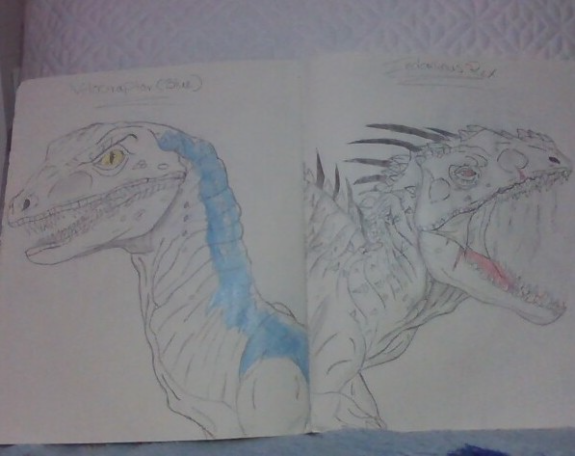 Velociraptor(Blue)&amp; Indominus Rex - created by Lonlykim with paint